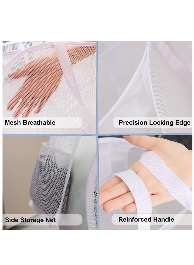 Pop Up Laundry Mesh Hamper Basket Storage Solution Compact Bin Mesh Collapsible Bag Laundry Hamper Collapsible Laundry Basket White Single Compartment.