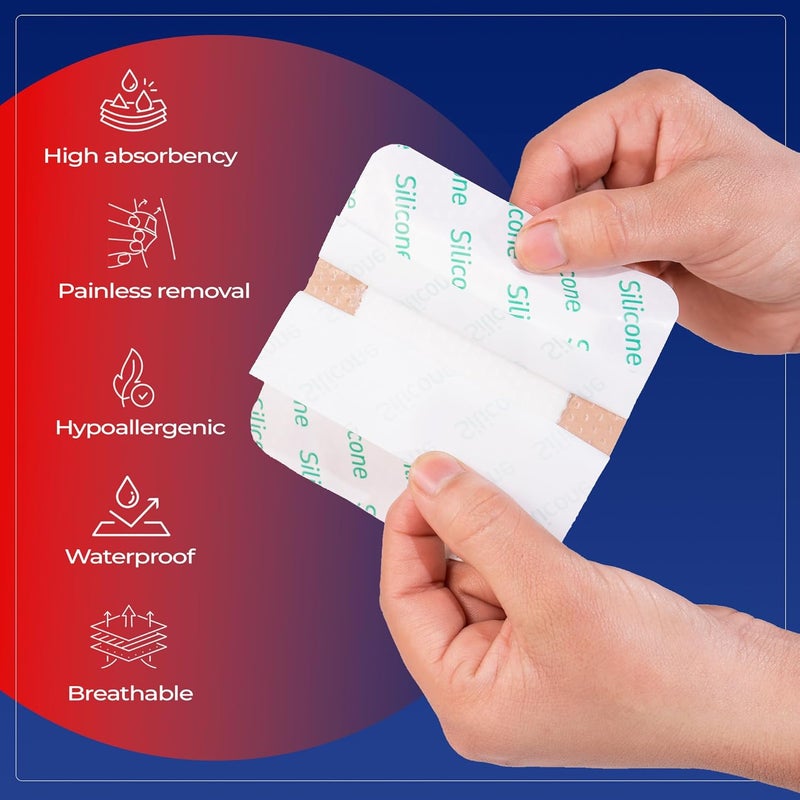 Gauze Care ضمادات فوم سيليكون غوز كير 3x3 عبوة من 10 ضمادات جروح مقاومة للماء مع حواف لاصقة لاصقة وضمادات سيليكون شديدة الامتصاص للعناية الفعالة بالجروح - Image 2