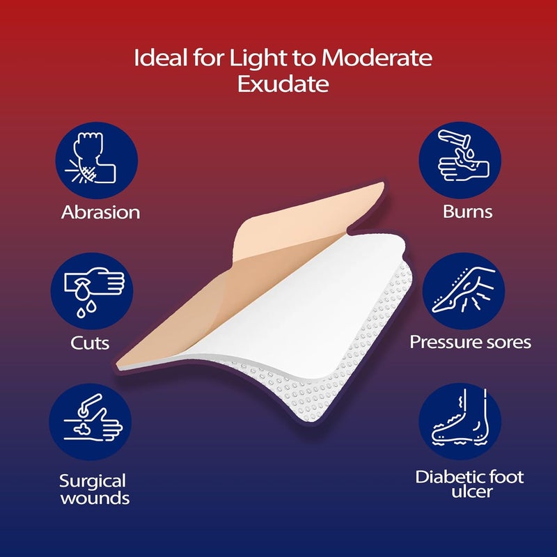 Gauze Care ضمادات فوم سيليكون غوز كير 3x3 عبوة من 10 ضمادات جروح مقاومة للماء مع حواف لاصقة لاصقة وضمادات سيليكون شديدة الامتصاص للعناية الفعالة بالجروح - Image 3