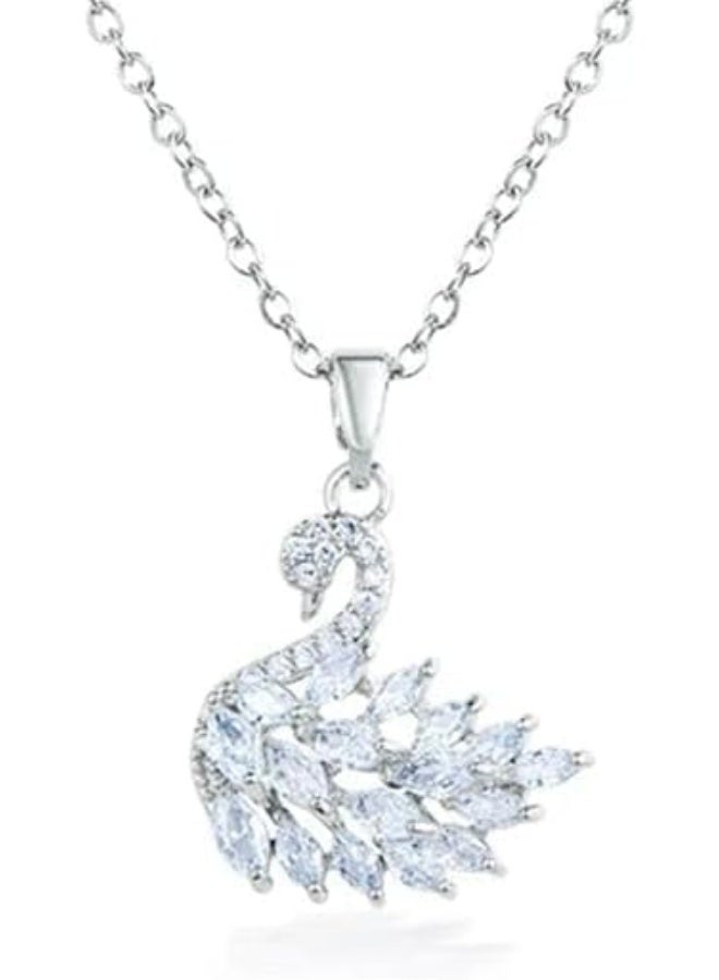 Shein Silver Swan Necklace Clear Crystal Marquise Zircon Pendant Silver Plated Women Elegant Necklace Symbol of Purity and Grace Timeless Luxury Gift - Image 1