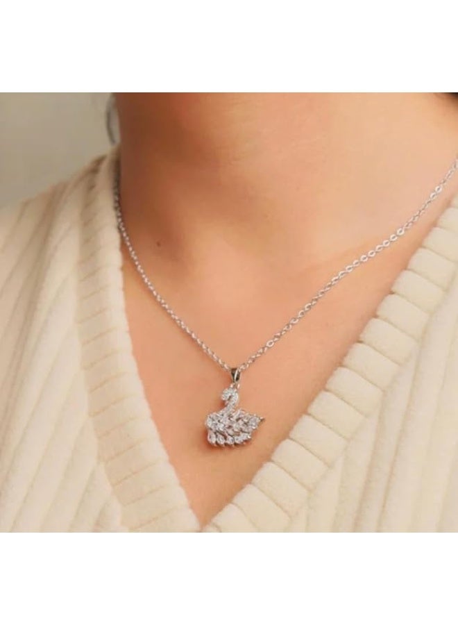 Shein Silver Swan Necklace Clear Crystal Marquise Zircon Pendant Silver Plated Women Elegant Necklace Symbol of Purity and Grace Timeless Luxury Gift - Image 2