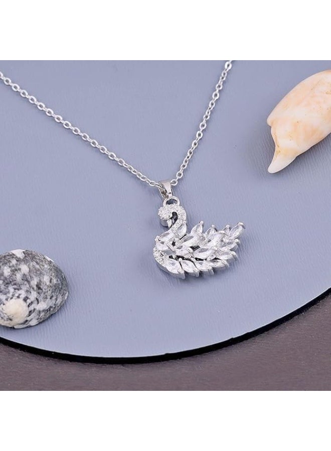 Shein Silver Swan Necklace Clear Crystal Marquise Zircon Pendant Silver Plated Women Elegant Necklace Symbol of Purity and Grace Timeless Luxury Gift - Image 3