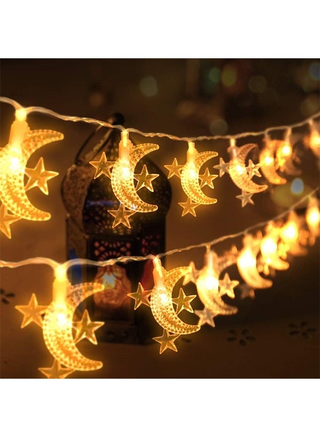 NIBEMINENT Ramadan Lights, Ramadan Night Lights, Ramadan Decorations, Eid Moon Window String Lights, 10M Star Moon Curtain Ramadan Lights for Bedroom  - Image 1