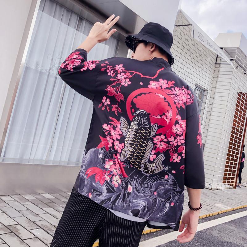 Japanese Style Retro Dark Ukiyo-E Robe Cardigan And Kimono Men'S And Women'S Chinese Style Loose Seven-Point Sleeve Shirt Coat Trendy - Image 2