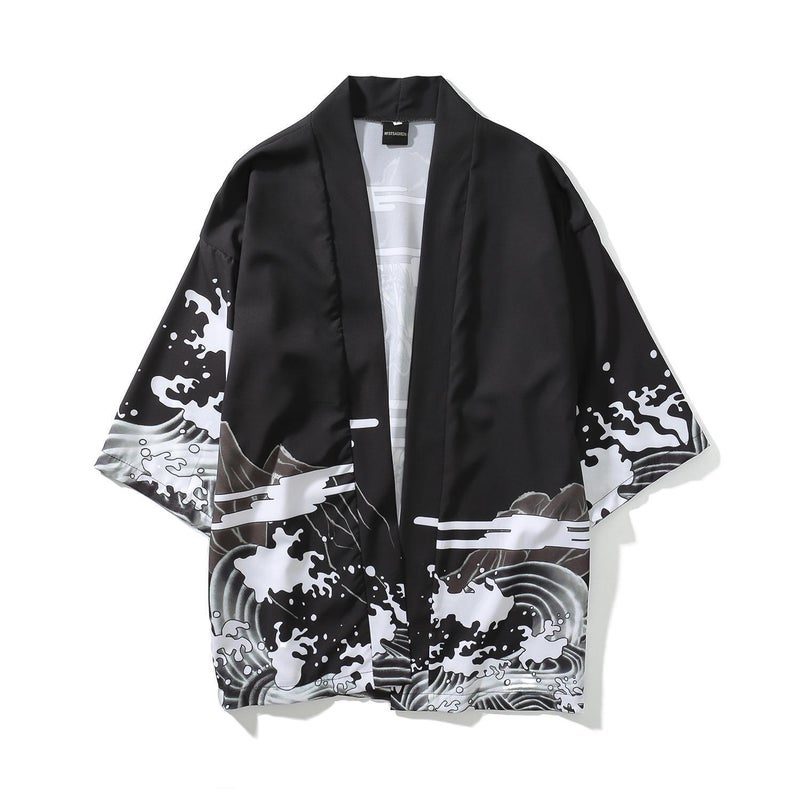 Japanese Style Retro Dark Ukiyo-E Robe Cardigan And Kimono Men'S And Women'S Chinese Style Loose Seven-Point Sleeve Shirt Coat Trendy - Image 1