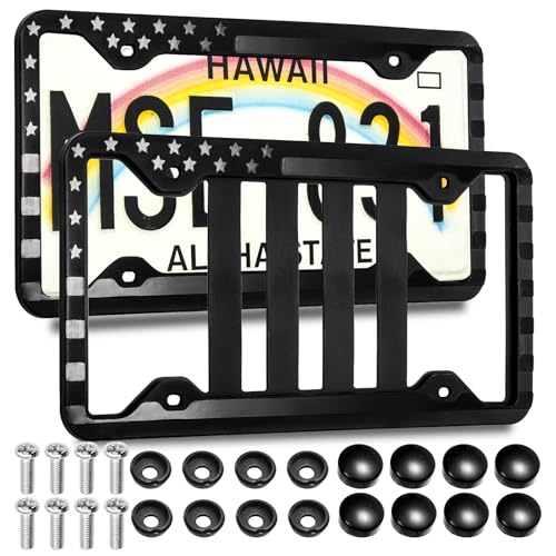 ZAVOOS 2 Pack Silicone License Plate Frame American Flag License Plate Holder Bracket with Mount Screws Caps Rattle Proof Universal Car Tag Cover for Front and Rear Hiking Outdoor Sport - Image 1