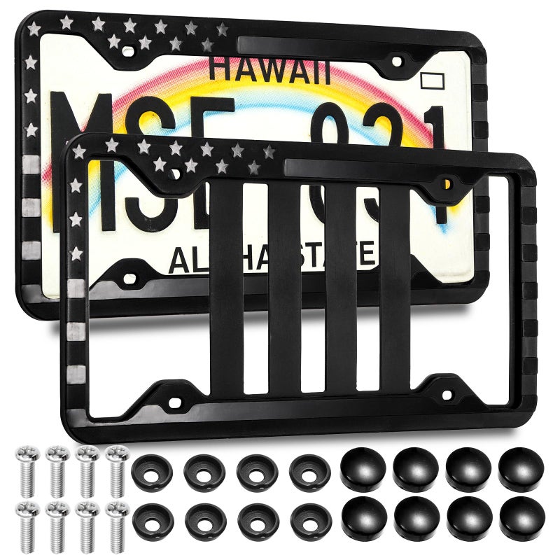 ZAVOOS 2 Pack Silicone License Plate Frame American Flag License Plate Holder Bracket with Mount Screws Caps Rattle Proof Universal Car Tag Cover for Front and Rear Hiking Outdoor Sport - Image 3