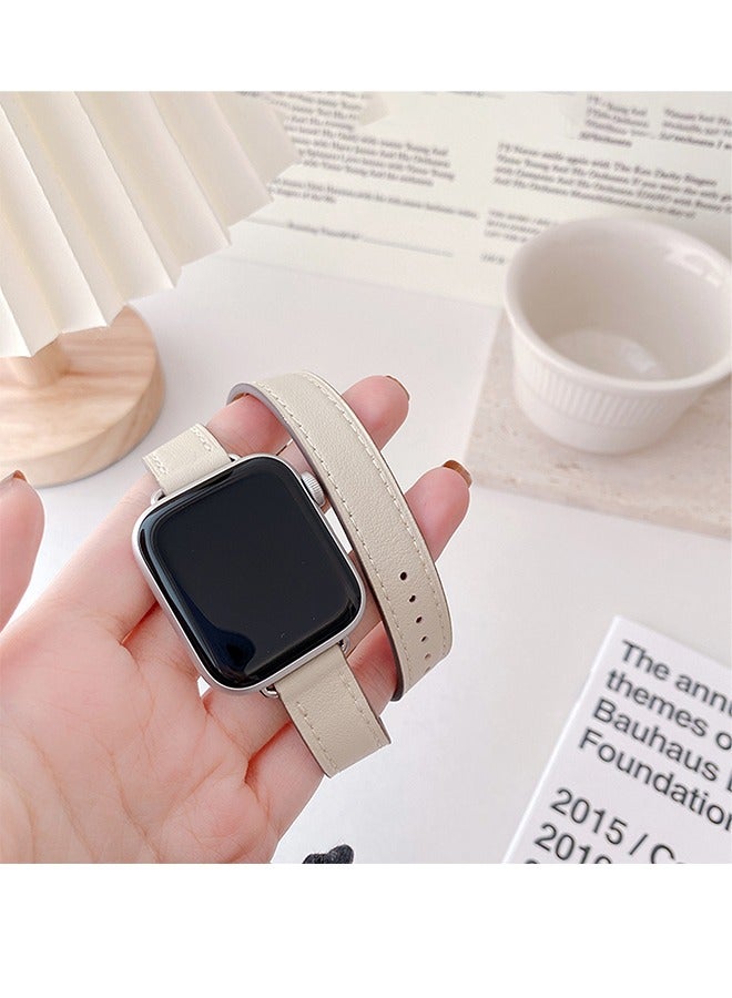 Leather Watch Band Compatible for Apple Watch Series Band 42mm 44mm 45mm 46mm 49mm women, Genuine Leather Double Tour Designed Slim Replacement Strap for iWatch Series10 9 8 7 6, Ultra2,SE, Starlight  - Image 5