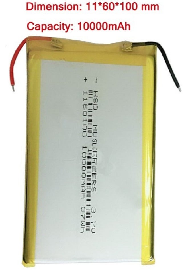 بطارية ليثيوم بوليمر قابلة للشحن 10000 مللي أمبير 3.7 فولت - موديل 1160100 للأجهزة الإلكترونية والـ DIY  110mm×60mm×12mm - Image 1