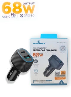 Winmax 68W Car Charger Dual USB-C & USB-A Ports QC 3.0 & PD Technology 5X Faster Charging for iPhone & Android Devices  - Image 1