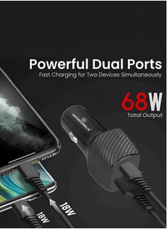 Winmax 68W Car Charger Dual USB-C & USB-A Ports QC 3.0 & PD Technology 5X Faster Charging for iPhone & Android Devices  - Image 3
