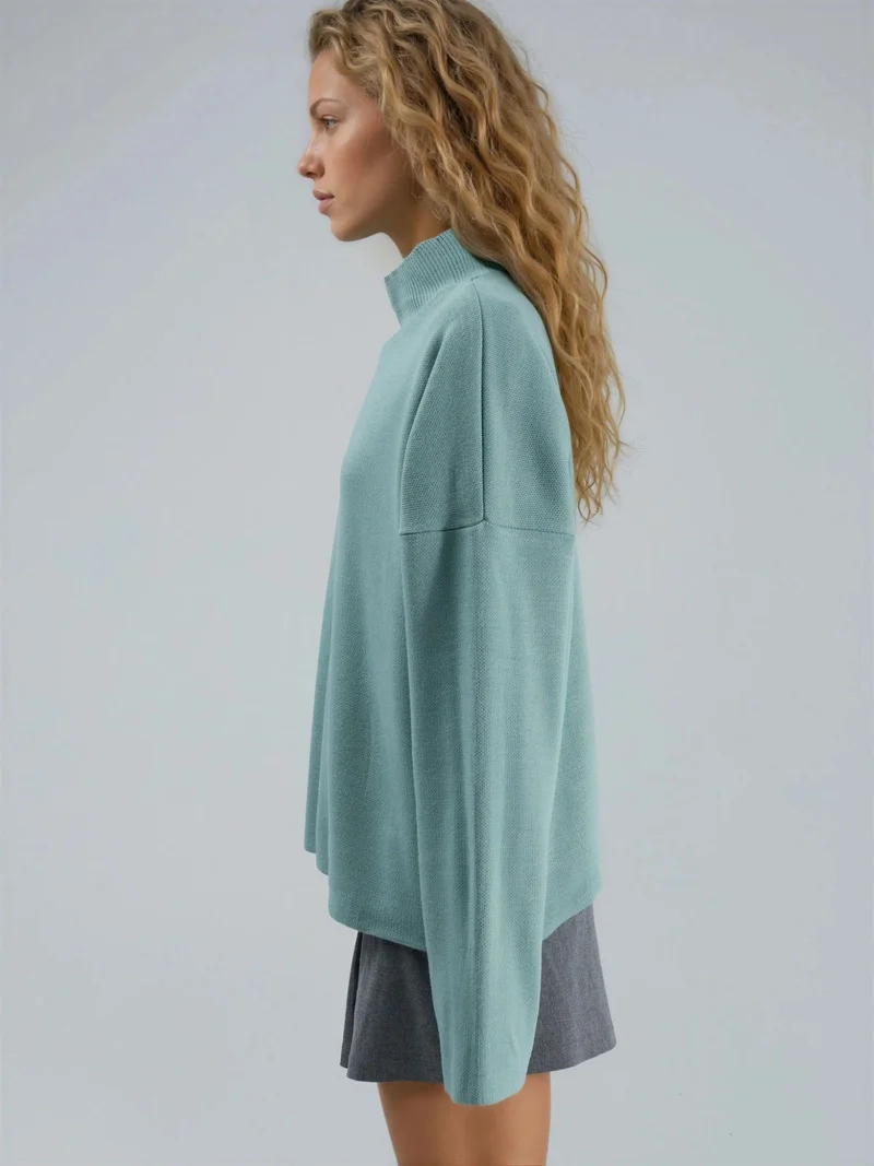 My Fashion Sage Green MY FASHION Oversized Ribbed Turtleneck Sweater for Women | Best Price UAE