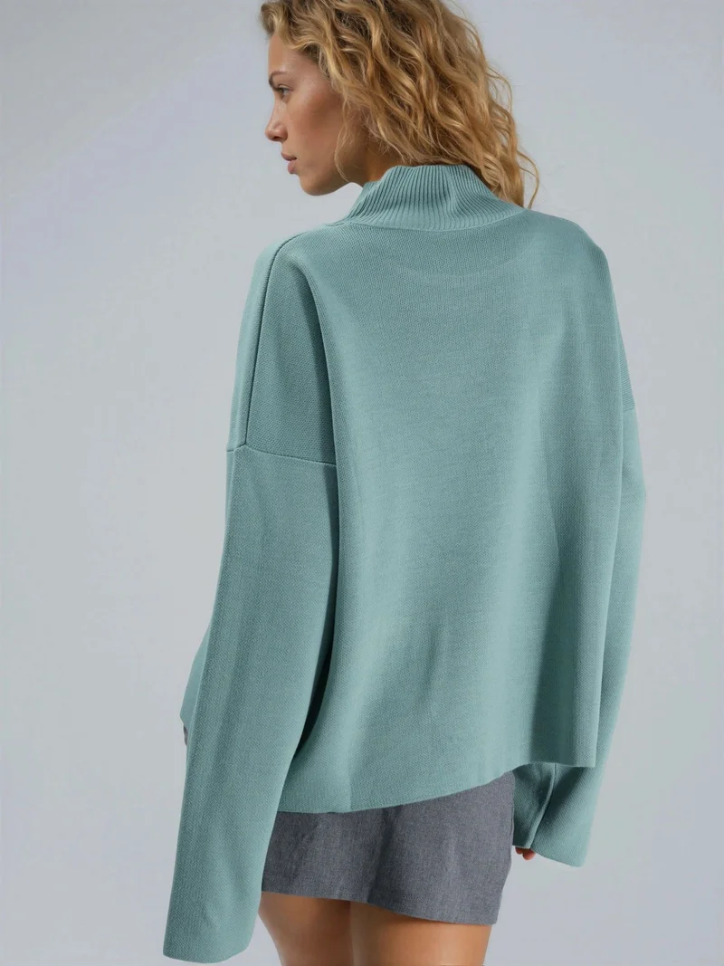 My Fashion Sage Green MY FASHION Oversized Ribbed Turtleneck Sweater for Women | Best Price UAE