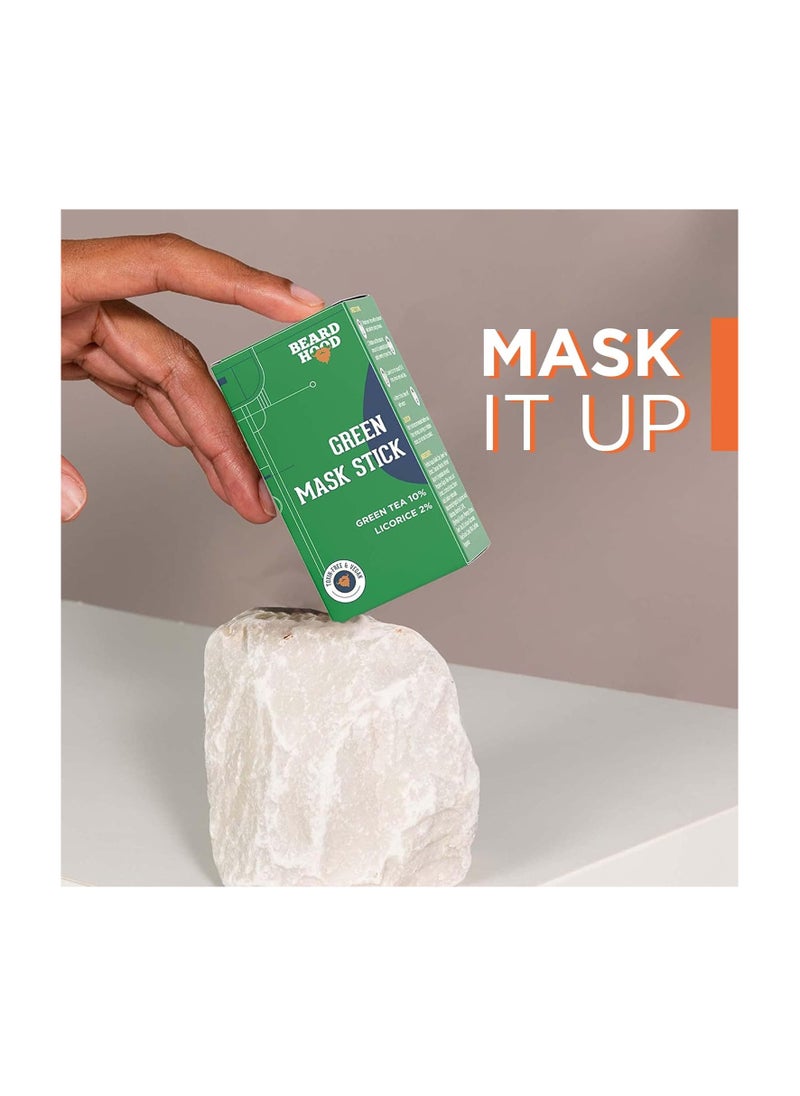BEARDHOOD - Beardhood Green Tea Cleansing Mask Stick for Face | For Blackheads, Whiteheads & Oil Control | Made in India | Purifying Solid Clay Detox Mud Mask | With Hyaluronic Acid & Green Tea - Image 1