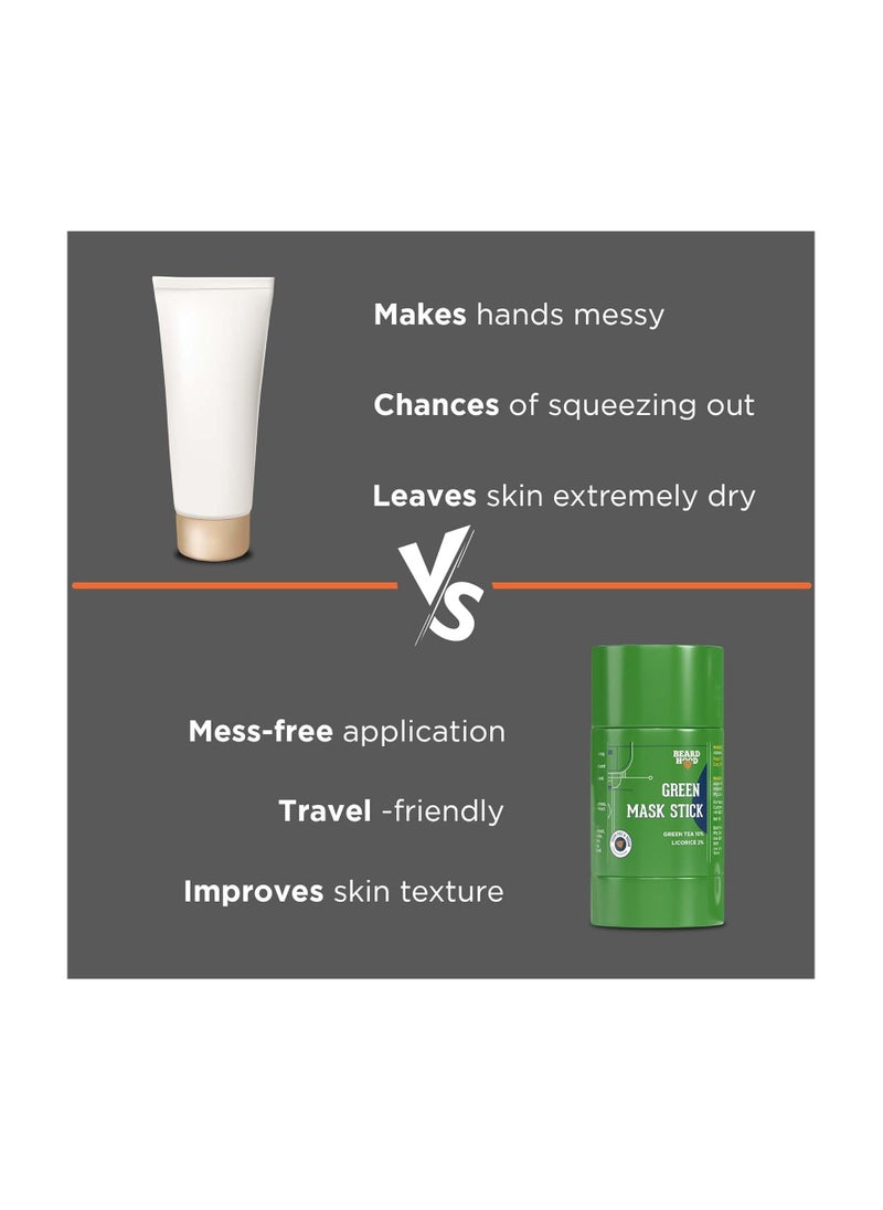 BEARDHOOD - Beardhood Green Tea Cleansing Mask Stick for Face | For Blackheads, Whiteheads & Oil Control | Made in India | Purifying Solid Clay Detox Mud Mask | With Hyaluronic Acid & Green Tea - Image 1