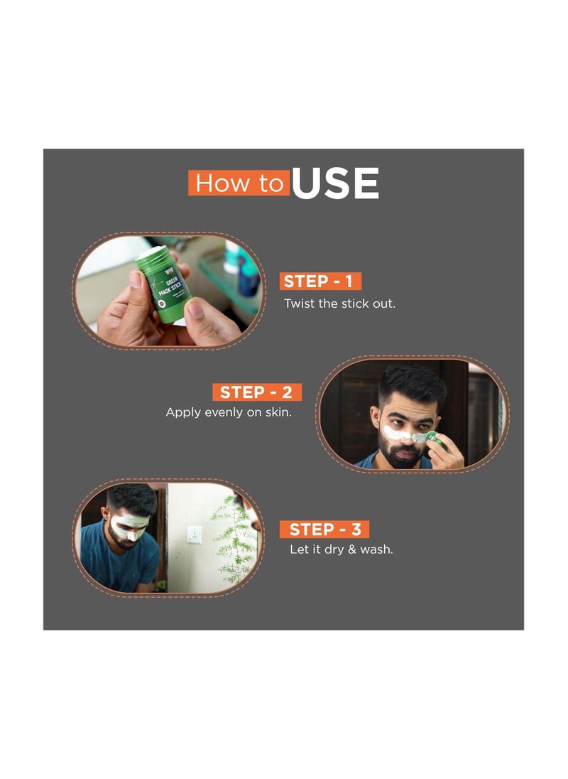 BEARDHOOD - Beardhood Green Tea Cleansing Mask Stick for Face | For Blackheads, Whiteheads & Oil Control | Made in India | Purifying Solid Clay Detox Mud Mask | With Hyaluronic Acid & Green Tea - Image 1