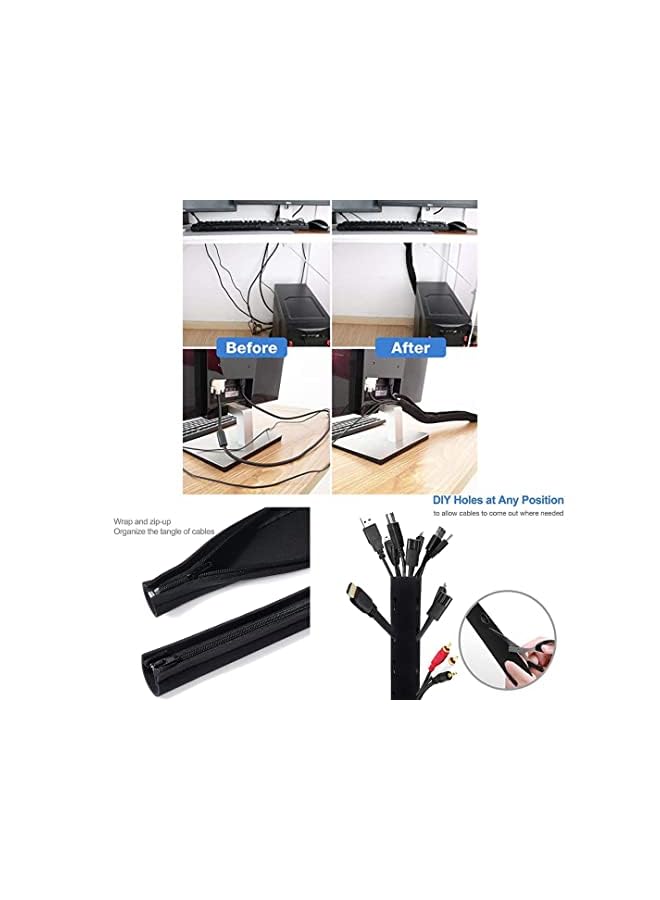 PROMASS cable tidy management set of 3 include 1 cable holder with 7 slots, 1 Cable Management Sleeve with Zipper and 1 Fastening Tape Sticky Strips Hook Loop 1 meter Reusable and Flexible - Image 3