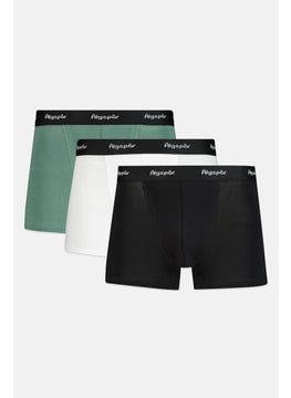 Algspar Men 3 Pieces Brand Logo Boxer, White/Green/Black  - Image 1