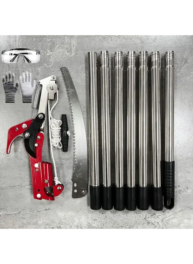 High Branch Saw Adjustable Tension Rope 9 5ft 7 Rods Ergonomic Red Black Metal Garden Pruning Shears - Image 1