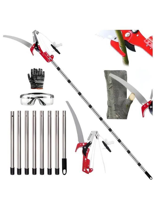 High Branch Saw Adjustable Tension Rope 9 5ft 7 Rods Ergonomic Red Black Metal Garden Pruning Shears - Image 3