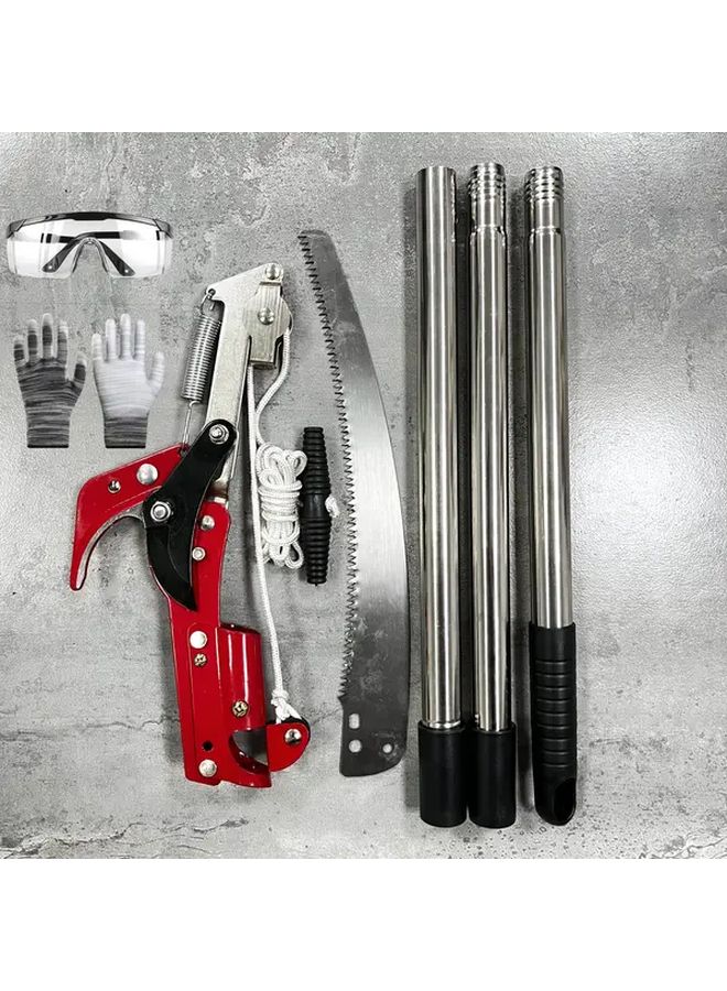 High Branch Saw Adjustable Tension Rope 9 5ft 7 Rods Ergonomic Red Black Metal Garden Pruning Shears - Image 4