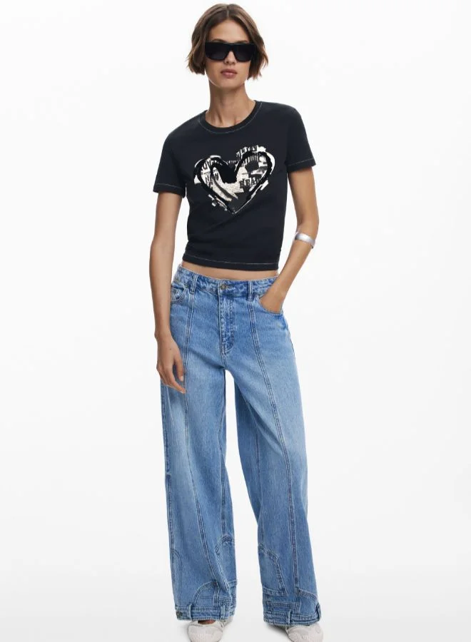 DESIGUAL Newspaper Heart T-Shirt