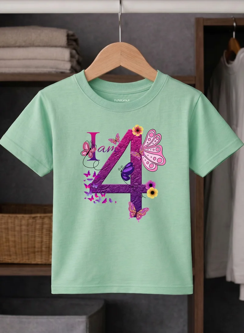 Funkaar Funkaar Birthday Girl, 4th Year Butterfly Birthday Graphic Print T-Shirt