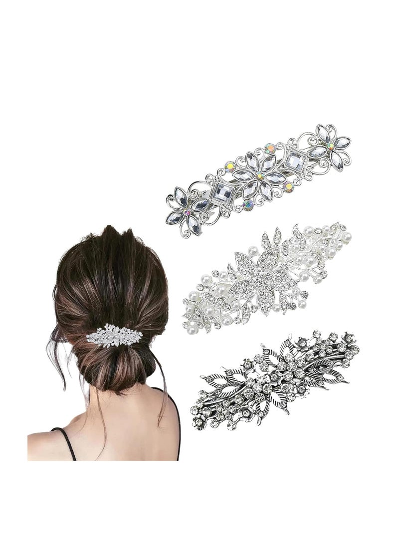 SYOSI Hair Clips with Exquisite Rhinestone and Pearl  Set of 3 | Elegant Hair Accessories for Women Rhinestone Silve Barrette for Bridal Wedding Special Occasions - Image 1