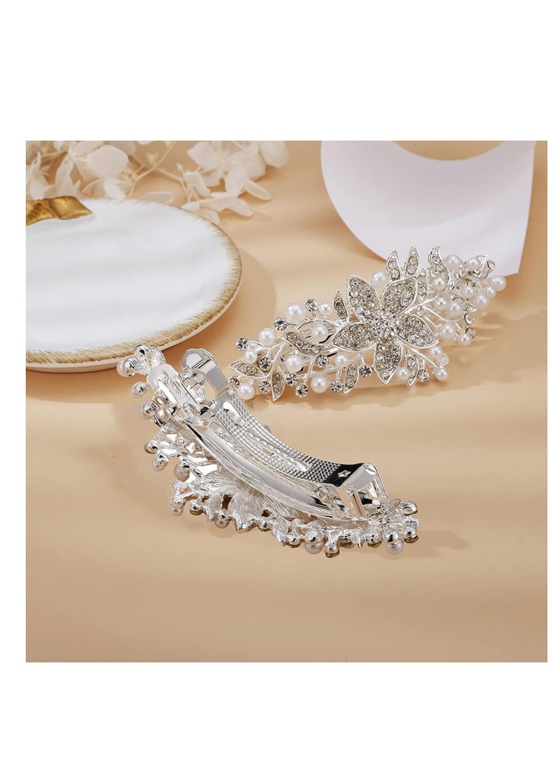SYOSI Hair Clips with Exquisite Rhinestone and Pearl  Set of 3 | Elegant Hair Accessories for Women Rhinestone Silve Barrette for Bridal Wedding Special Occasions - Image 5