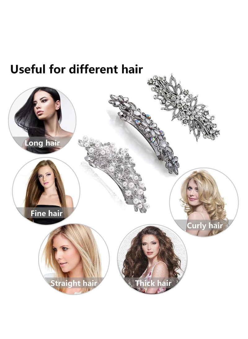 SYOSI Hair Clips with Exquisite Rhinestone and Pearl  Set of 3 | Elegant Hair Accessories for Women Rhinestone Silve Barrette for Bridal Wedding Special Occasions - Image 4