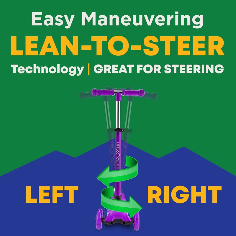 Lifemaster Kids Scooter – Children and Toddler 3 Wheel Kick Scooter – LED Wheel Lights Illuminate When Rolling– Adjustable Handlebar – Indoor and Outdoor Purple - Image 3