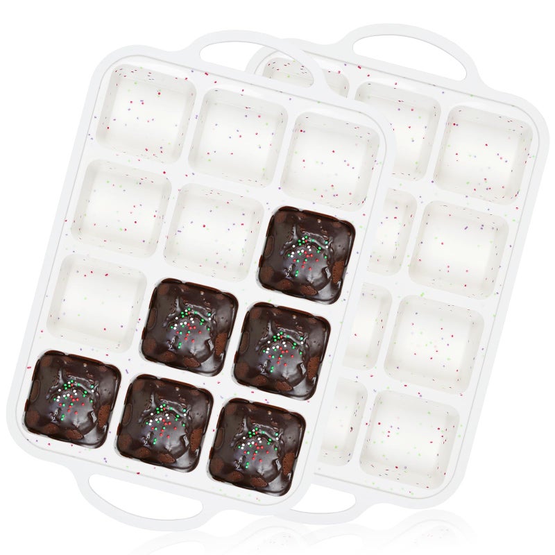 Vinino Silicone Brownie Pan With Dividers, 2 Pack Mini Loaf Pan for Baking Individual, Nonstick 12 Cups Square Muffin Cupcake Pans with Metal Reinforced Frame-Cream - Image 1
