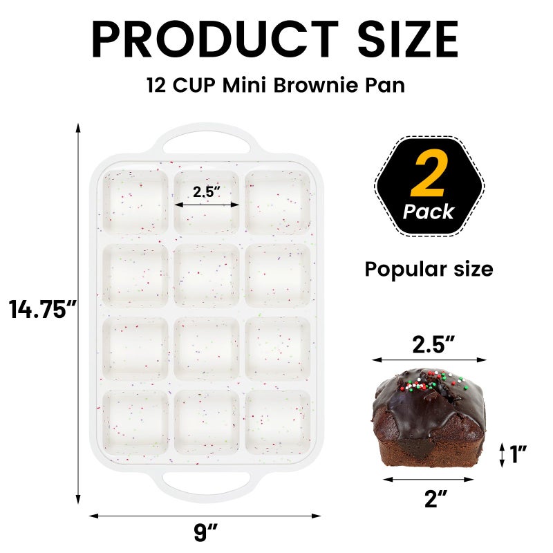 Vinino Silicone Brownie Pan With Dividers, 2 Pack Mini Loaf Pan for Baking Individual, Nonstick 12 Cups Square Muffin Cupcake Pans with Metal Reinforced Frame-Cream - Image 4