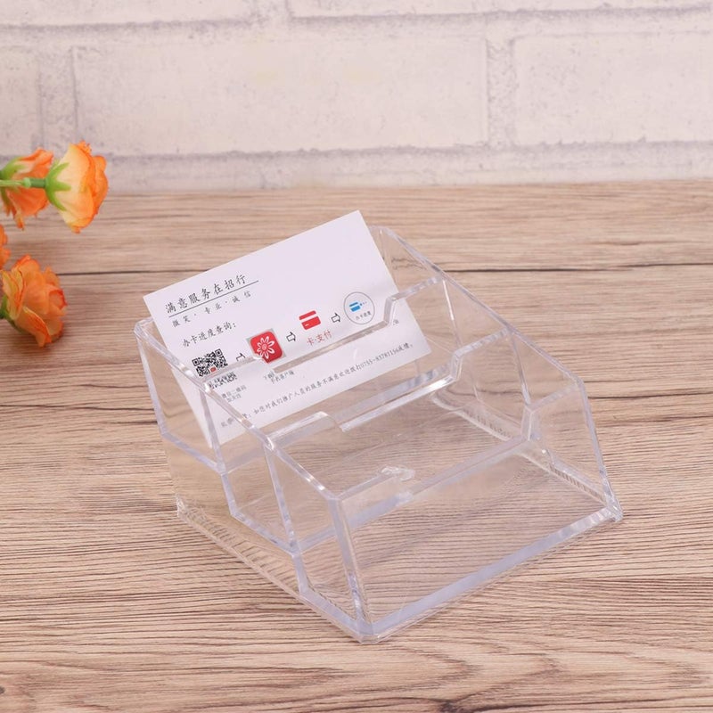 woobles 3 Pockets Business Card Holder Desk, Clear Acrylic Business Card Stand Desktop, Card Organizer Display for Business Cards, Cards, Desk Storage, Fits 80 Business Cards- - Image 2