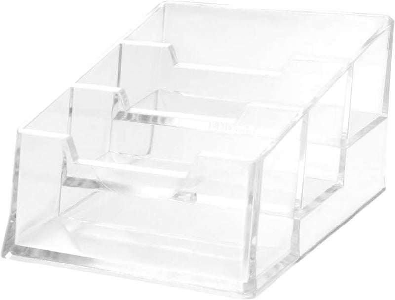 woobles 3 Pockets Business Card Holder Desk, Clear Acrylic Business Card Stand Desktop, Card Organizer Display for Business Cards, Cards, Desk Storage, Fits 80 Business Cards- - Image 1
