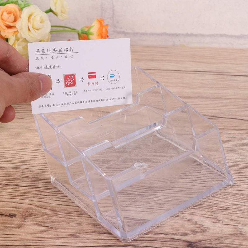 woobles 3 Pockets Business Card Holder Desk, Clear Acrylic Business Card Stand Desktop, Card Organizer Display for Business Cards, Cards, Desk Storage, Fits 80 Business Cards- - Image 5