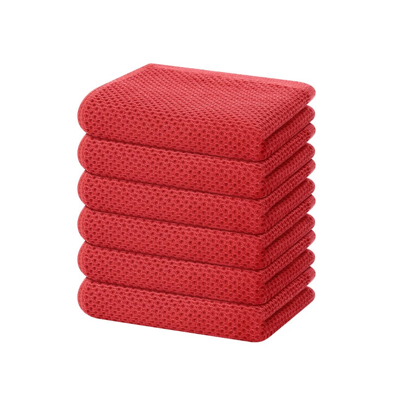 Homaxy 100% Cotton Waffle Weave Kitchen Dish Towels, Ultra Soft Absorbent Quick Drying Cleaning Towel, 13 x 28 Inches, 6-Pack, Brick Red - Image 1