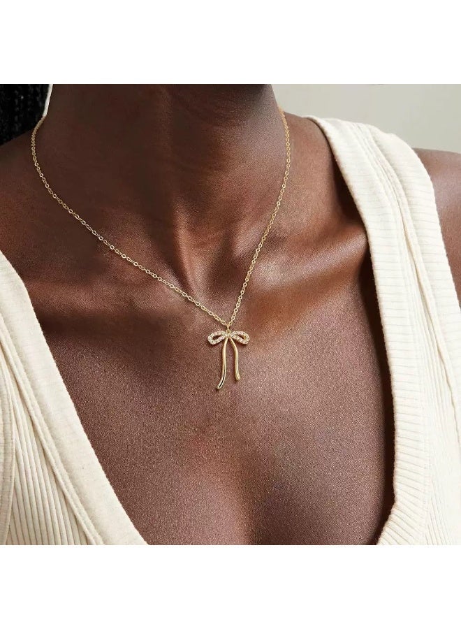 S925 Sterling Silver Ribbon Bow Zircon Pendant Necklace – Sweet & Fashionable Niche Design Choker for Women - Image 1