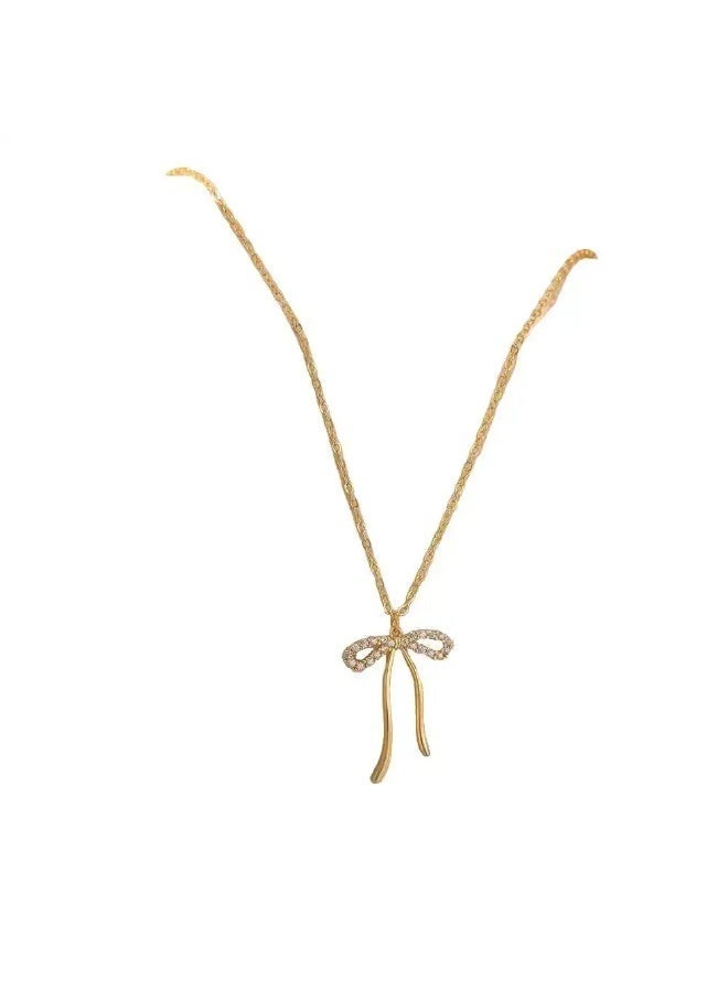S925 Sterling Silver Ribbon Bow Zircon Pendant Necklace – Sweet & Fashionable Niche Design Choker for Women - Image 2
