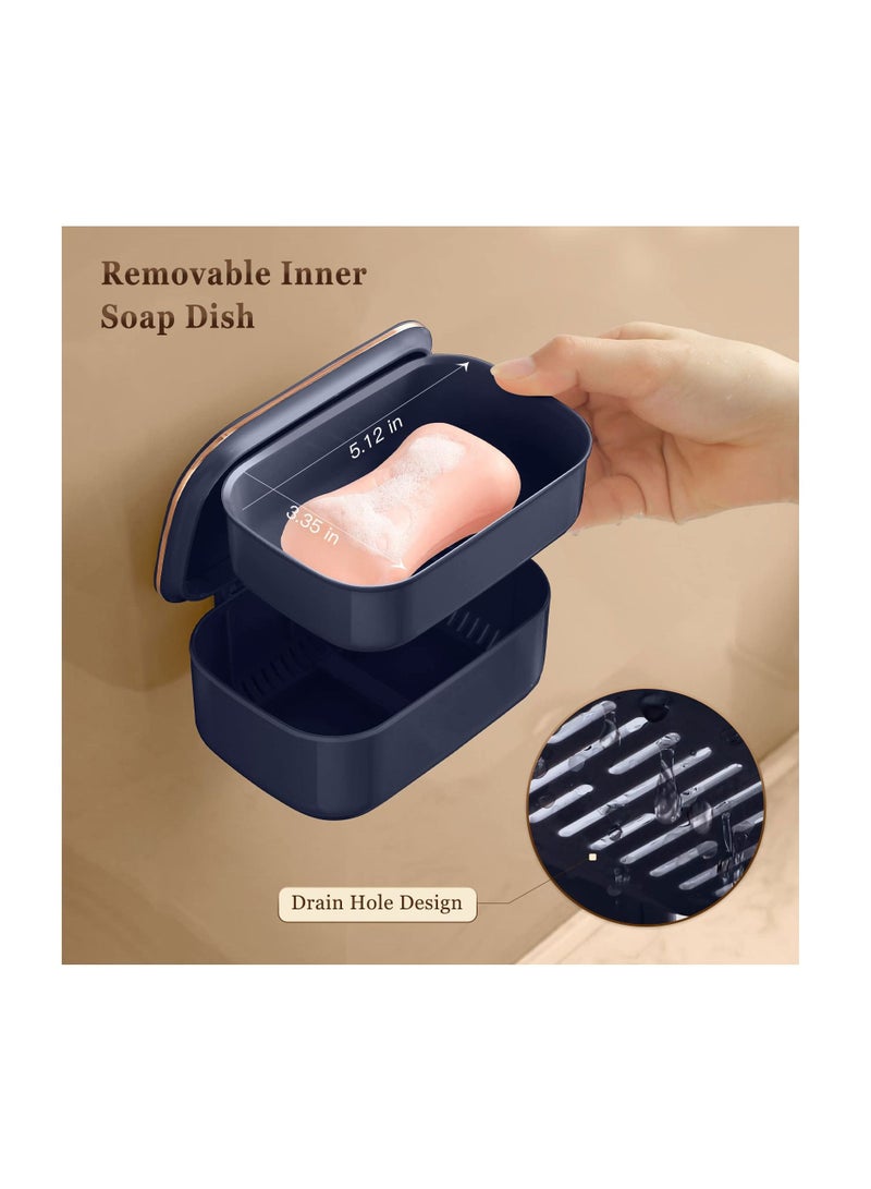 KASTWAVE Bar Soap Holder, Wall Mounted Soap Dishes with Drip Tray and Cover Soap Dish for Shower Plastic Soap Saver Stop Mushy Travel Soap Container Soap Tray for Bathroom Kitchen Counter Top Easy to Clean - Image 4