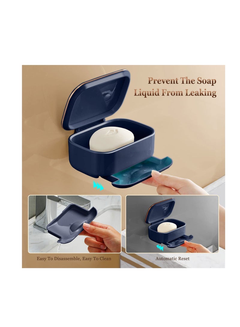 KASTWAVE Bar Soap Holder, Wall Mounted Soap Dishes with Drip Tray and Cover Soap Dish for Shower Plastic Soap Saver Stop Mushy Travel Soap Container Soap Tray for Bathroom Kitchen Counter Top Easy to Clean - Image 3