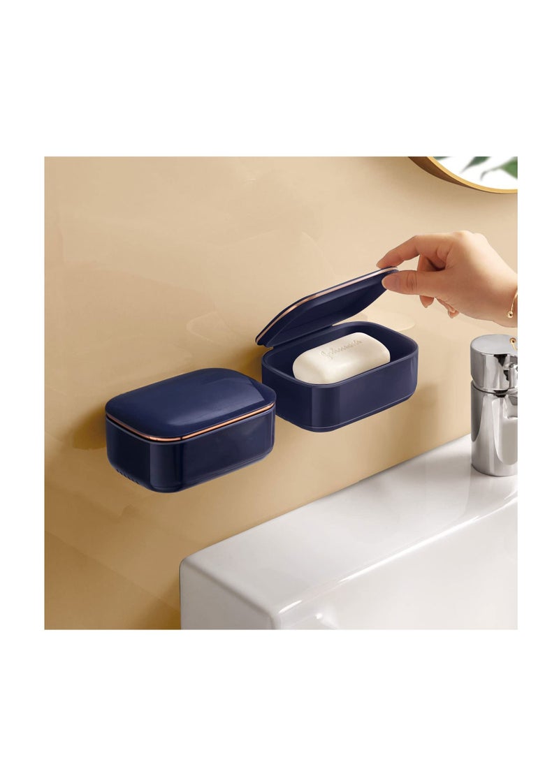 KASTWAVE Bar Soap Holder, Wall Mounted Soap Dishes with Drip Tray and Cover Soap Dish for Shower Plastic Soap Saver Stop Mushy Travel Soap Container Soap Tray for Bathroom Kitchen Counter Top Easy to Clean - Image 2