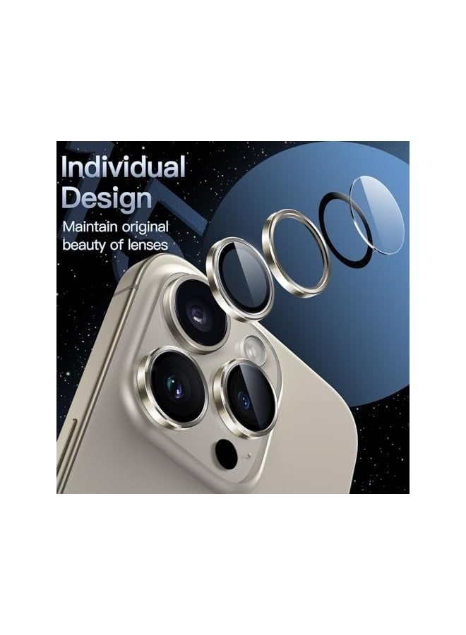 جي تيك واقي عدسة الكاميرا لهاتف iPhone 15 Pro 6.1 بوصة وiPhone 15 Pro Max 6.7 بوصة، غطاء حلقة فردي معدني من الزجاج المقسى 9H، شفاف عالي الدقة، مجموعة واحدة (تيتانيوم طبيعي) - Image 3