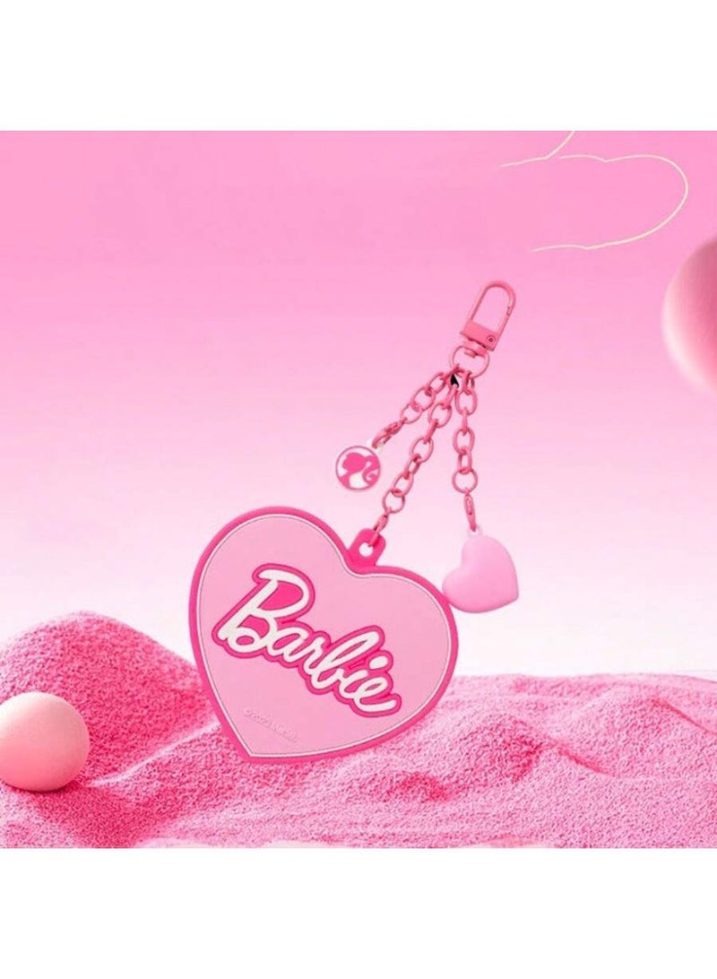 Barbie Heart-Shaped Keychain With Small Mirror Pink Design – Bag and Keys Accessory – 1 Piece - Image 1