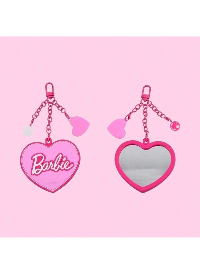 Barbie Heart-Shaped Keychain With Small Mirror Pink Design – Bag and Keys Accessory – 1 Piece - Image 3