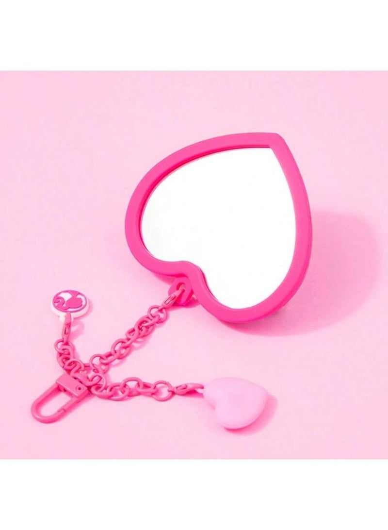 Barbie Heart-Shaped Keychain With Small Mirror Pink Design – Bag and Keys Accessory – 1 Piece - Image 4