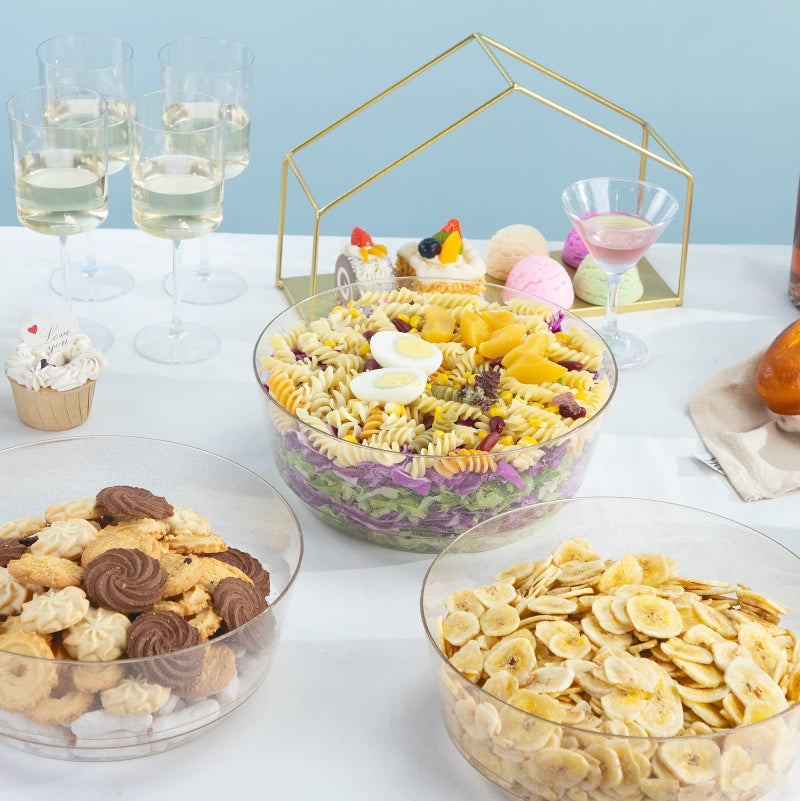 Hioasis 8 Pack Plastic Serving Bowls 128oz Gold Glitter Plastic Bowls Heavy Duty Disposable Serving Bowls for Party Snack & Salad & Candy & Bar Buffet - Image 3