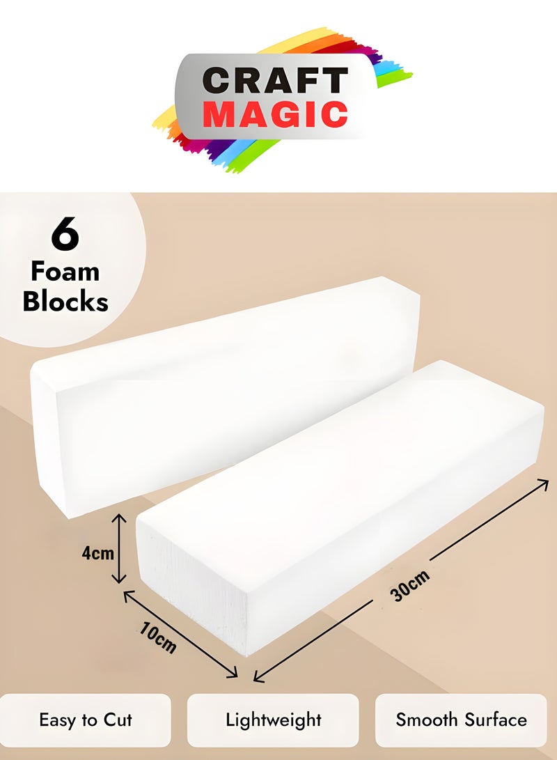 كرافت ماجيك CRAFT MAGIC ، كتل الرغوة الحرفية ، طوب رغوة البوليسترين ، كتلة الستايروفوم المستطيلة ، صفائح ألواح الرغوة الحرفية للحرف اليدوية ، النحت الفني ، النمذجة ، مدرسة DIY ، عبوة من 6 (الحجم = 30 × 10 × 4 سم) - Image 2
