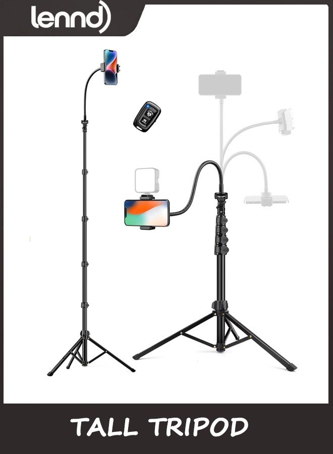 لينند ثلاثية الهاتف ، ثلاثية طويلة 218CM لـ iPhone مع رقبة جوز مرنة و عن بعد ، وقف الهاتف الخلوي من الألومنيوم المحمول للصور الشخصية ، تسجيل الفيديو ، السفر ، متوافق مع iPhone أو Android - Image 1