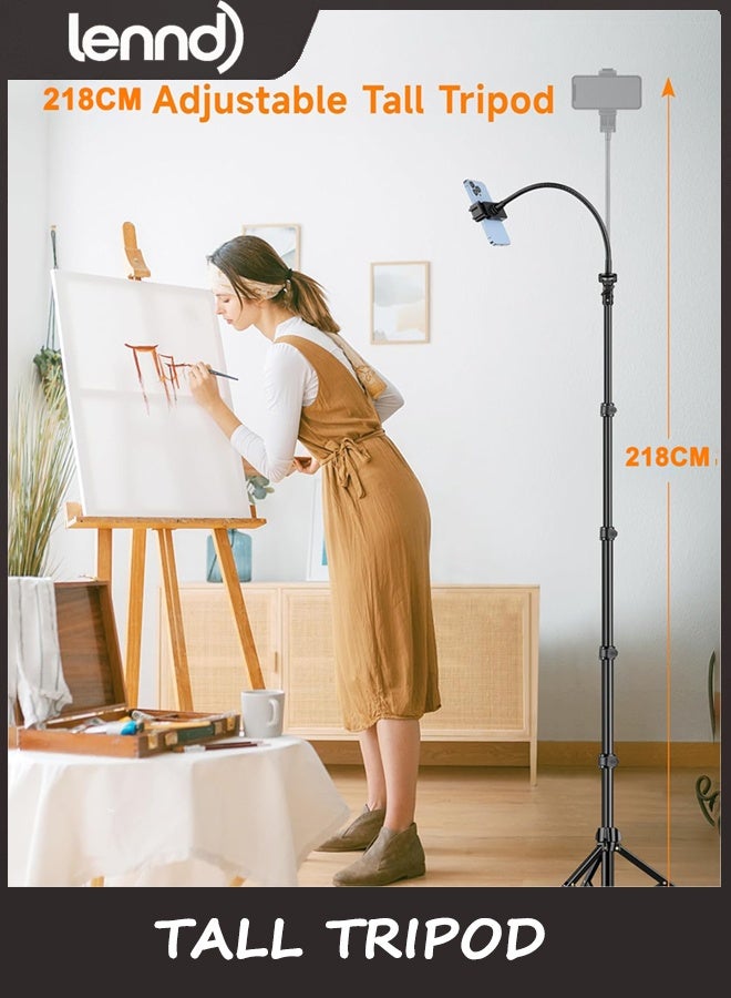 لينند ثلاثية الهاتف ، ثلاثية طويلة 218CM لـ iPhone مع رقبة جوز مرنة و عن بعد ، وقف الهاتف الخلوي من الألومنيوم المحمول للصور الشخصية ، تسجيل الفيديو ، السفر ، متوافق مع iPhone أو Android - Image 2